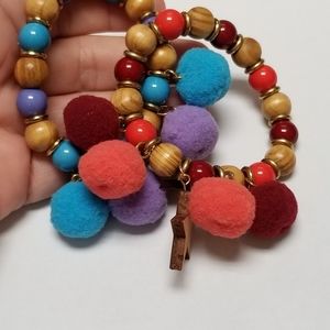 Bohemian Wooden Bracelet with Pom Pom Boho New